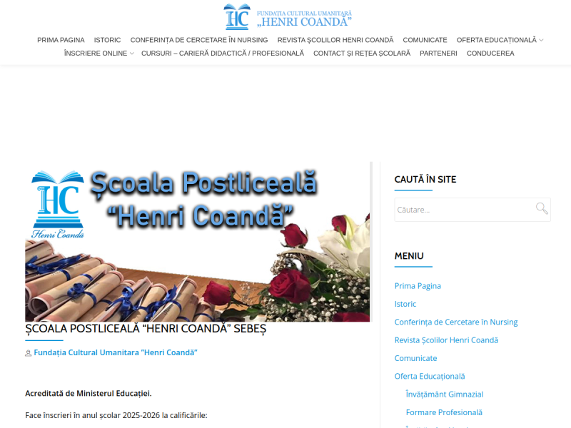 Imagine pentru website-ul unitatii: ȘCOALA POSTLICEALĂ HENRI COANDĂ SEBEȘ