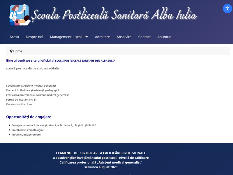 Imagine pentru website-ul unitatii: ȘCOALA POSTLICEALĂ SANITARĂ ALBA IULIA
