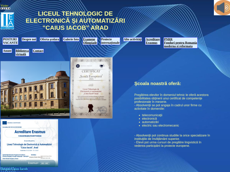Imagine pentru website-ul unitatii: LICEUL TEHNOLOGIC DE ELECTRONICĂ ŞI AUTOMATIZĂRI "CAIUS IACOB" ARAD