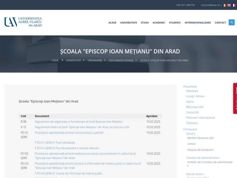 Imagine pentru website-ul unitatii: UNIVERSITATEA "AUREL VLAICU" ARAD