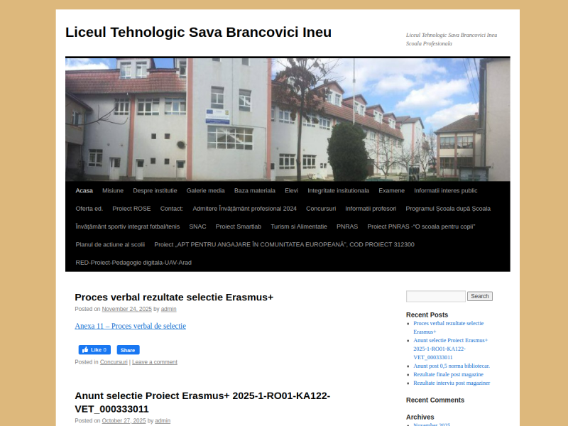 Imagine pentru website-ul unitatii: LICEUL TEHNOLOGIC "SAVA BRANCOVICI" INEU