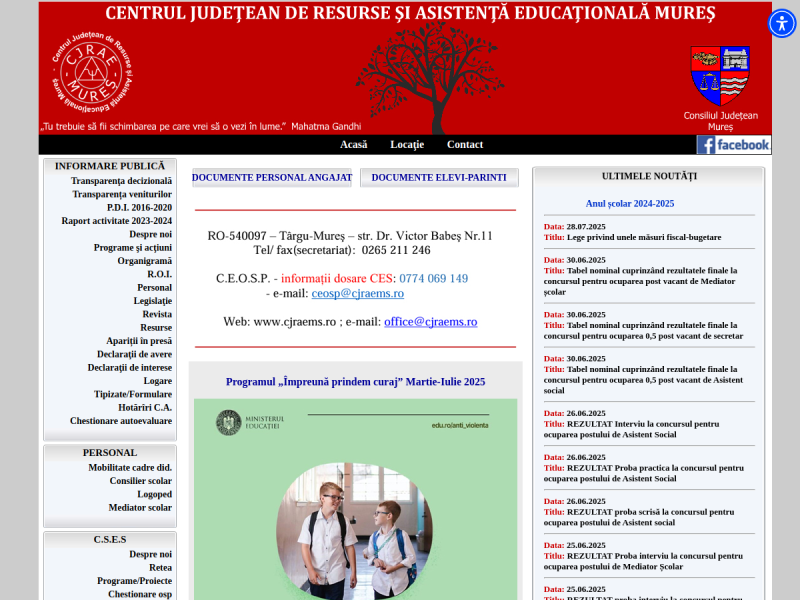 Imagine pentru website-ul unitatii: CENTRUL JUDETEAN DE RESURSE ȘI ASISTENȚĂ EDUCAȚIONALĂ MUREȘ
