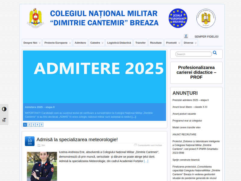 Imagine pentru website-ul unitatii: COLEGIUL NAŢIONAL MILITAR "DIMITRIE CANTEMIR" BREAZA