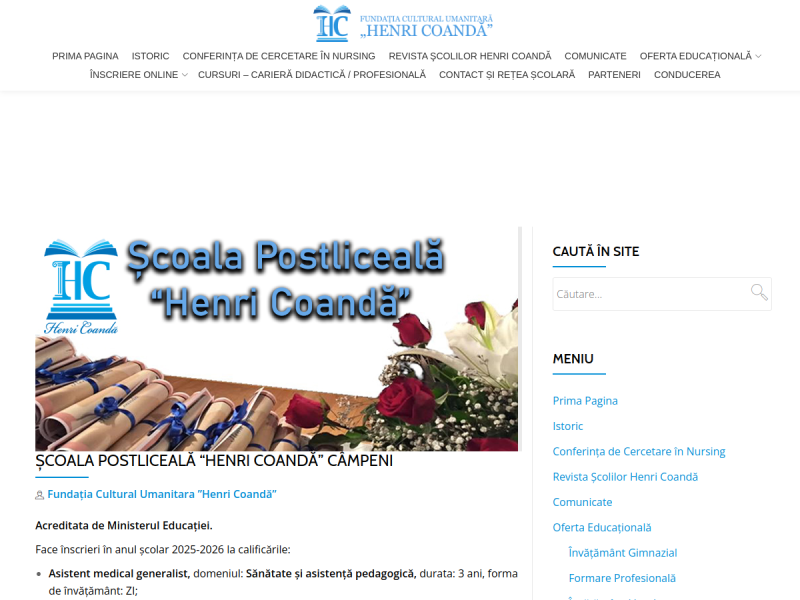 Imagine pentru website-ul unitatii: ȘCOALA POSTLICEALĂ "HENRI COANDĂ" CÂMPENI