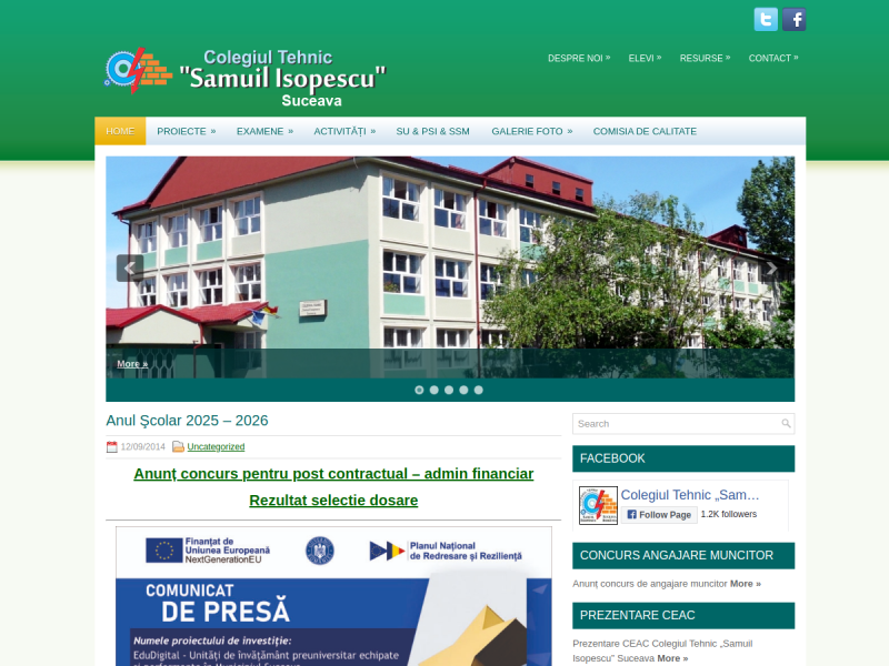 Imagine pentru website-ul unitatii: COLEGIUL TEHNIC "SAMUIL ISOPESCU" SUCEAVA