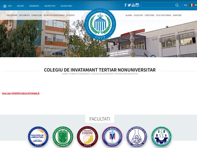 Imagine pentru website-ul unitatii: UNIV DE ȘTIINȚELE VIEȚII "REGELE MIHAI I" TIMIȘOARA