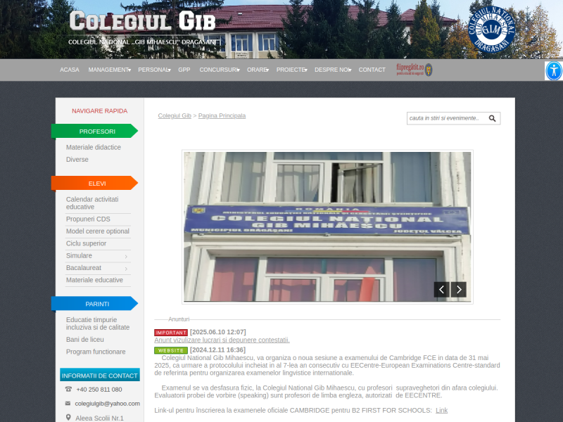 Imagine pentru website-ul unitatii: COLEGIUL NAȚIONAL „GIB MIHĂESCU", MUNICIPIUL DRĂGĂȘANI