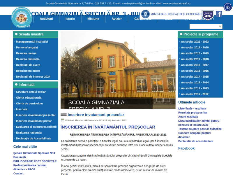 Imagine pentru website-ul unitatii: Şcoala Gimnazială Specială nr. 3