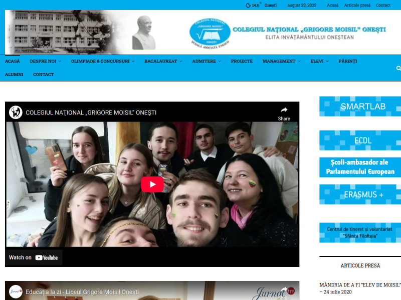 Imagine pentru website-ul unitatii: COLEGIUL NAŢIONAL „GRIGORE MOISIL” ONEȘTI