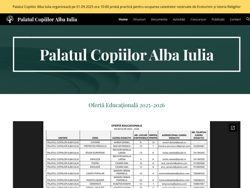 Imagine pentru website-ul unitatii: PALATUL COPIILOR ALBA IULIA