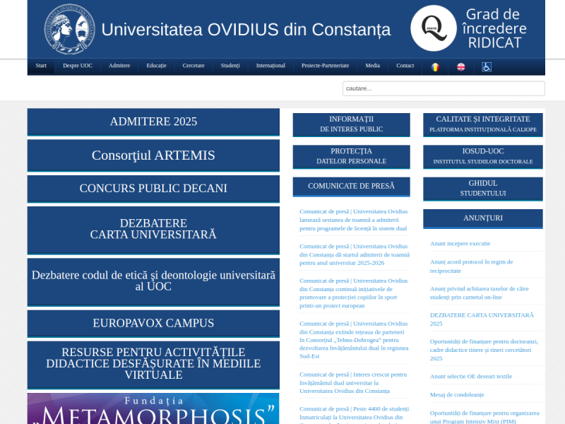 Imagine pentru website-ul unitatii: UNIVERSITATEA ”OVIDIUS” CONSTANȚA