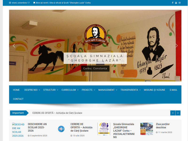 Imagine pentru website-ul unitatii: ŞCOALA GIMNAZIALĂ ’GHEORGHE LAZĂR’ CORBU
