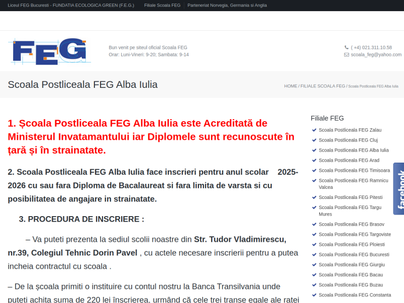 Imagine pentru website-ul unitatii: ȘCOALA POSTLICEALĂ FEG ALBA IULIA