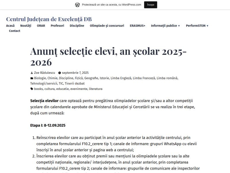 Imagine pentru website-ul unitatii: CENTRUL JUDEȚEAN DE EXCELENȚĂ DÂMBOVIȚA